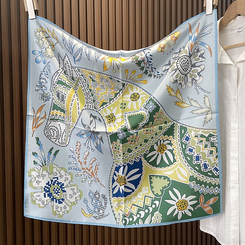 Ethnic Fashion Accessories - Foulard carré vert bohème motif cheval