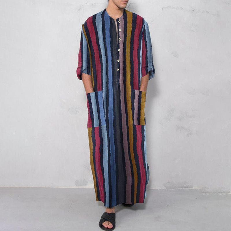 Ethnic Wear Fashion Designer - Chemise longue rayée imprimée pour homme,