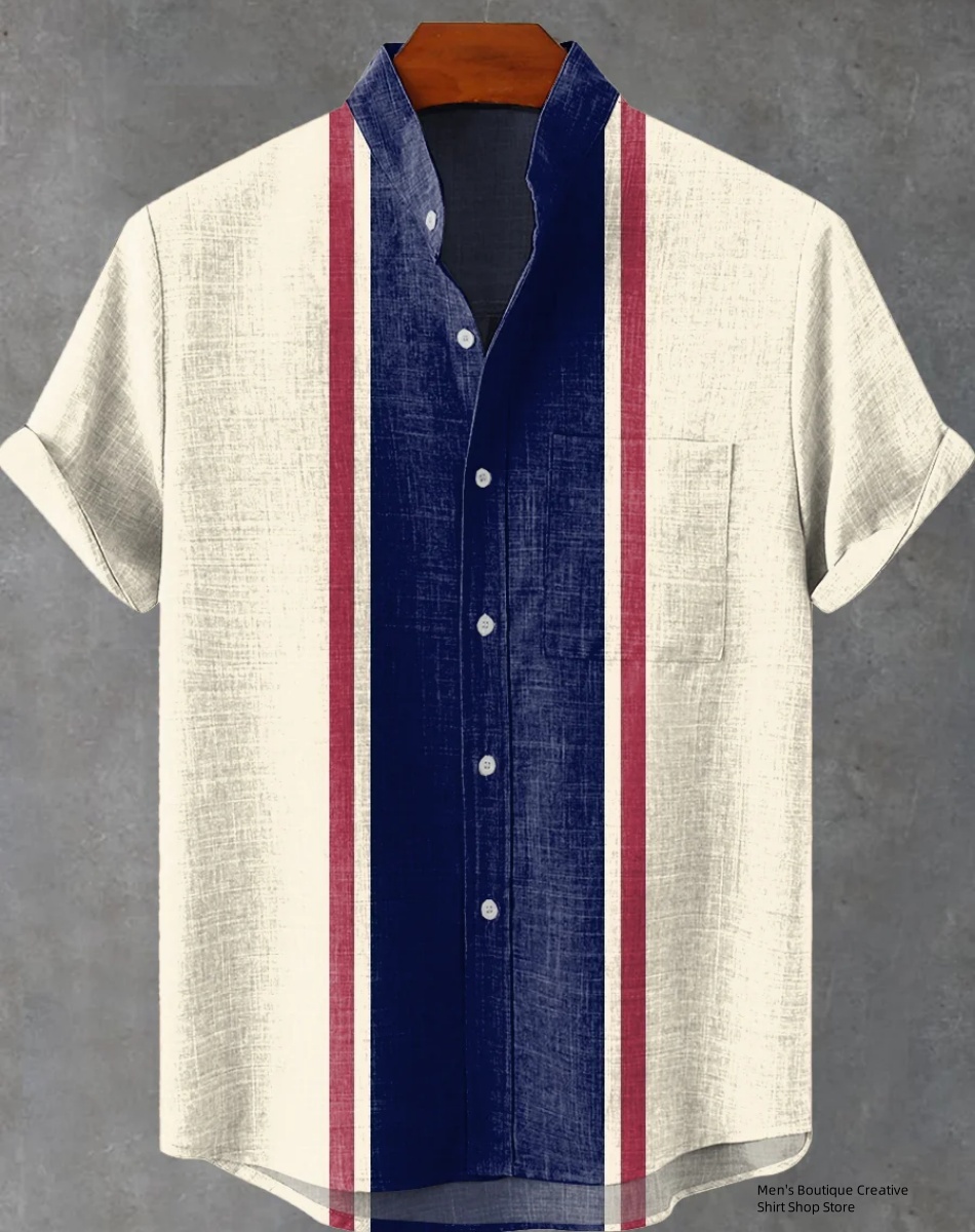 Ethnic Fast Fashion - Chemise hawaïenne en lin pour hommes,